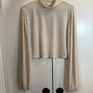 Altar'd State Cream Ribbed Long Sleeve Blouse